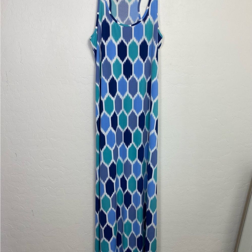 Tori Richard Blue & Teal Geometric Tank Maxi Dress